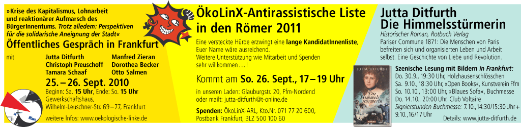 Oeffentliches Gespraech, OekoLinX-Antirassistische Liste, Die Himmelstuermerin, Öffentliches Gespräch, ÖkoLinX-Antirassistische Liste, Die Himmelstürmerin